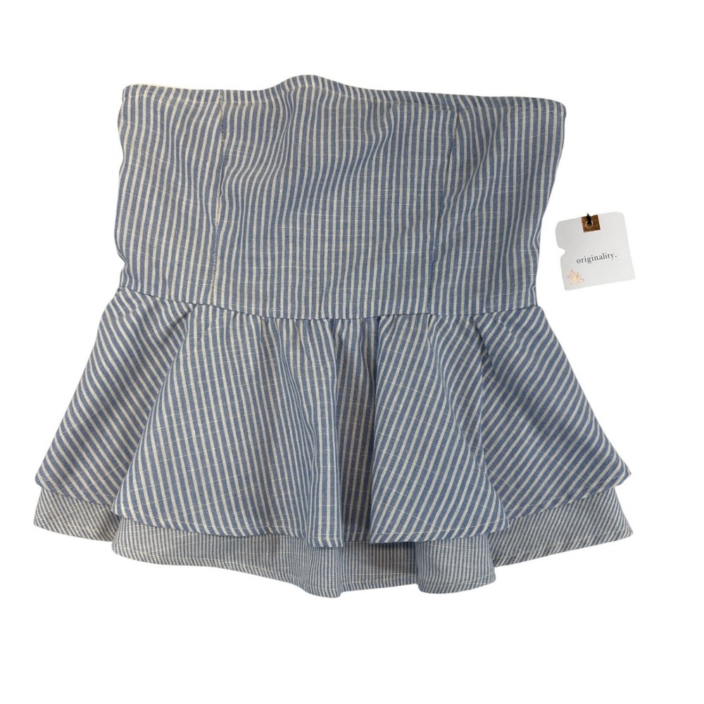 Strapless Peplum‎ Top Women S Blue White Striped Smocked Coastal Summer USA